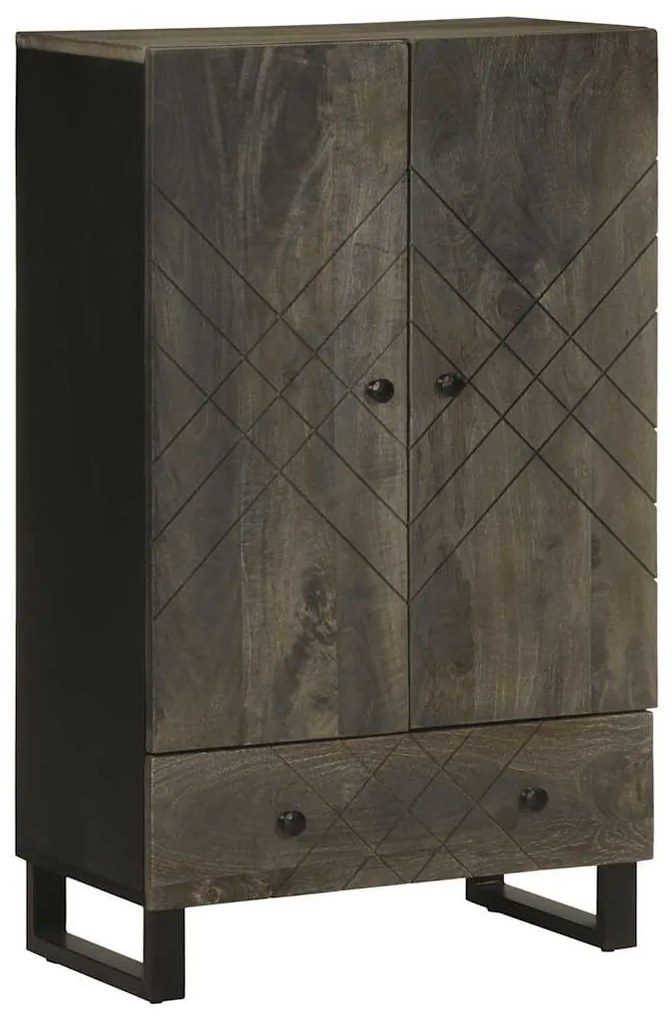 fekete tömör mangófa magasszekrény 60 x 33 x 100 cm