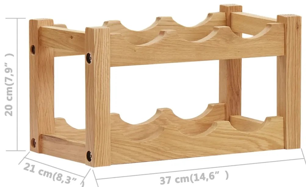 Tömör tölgyfa bortartó állvány 6 palackhoz 37 x 21 x 21 cm