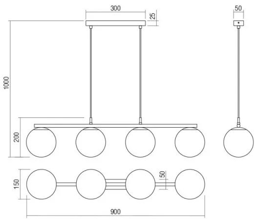 Redo 01-3156 - Csillár zsinóron BOWLING 4xE27/42W/230V fekete