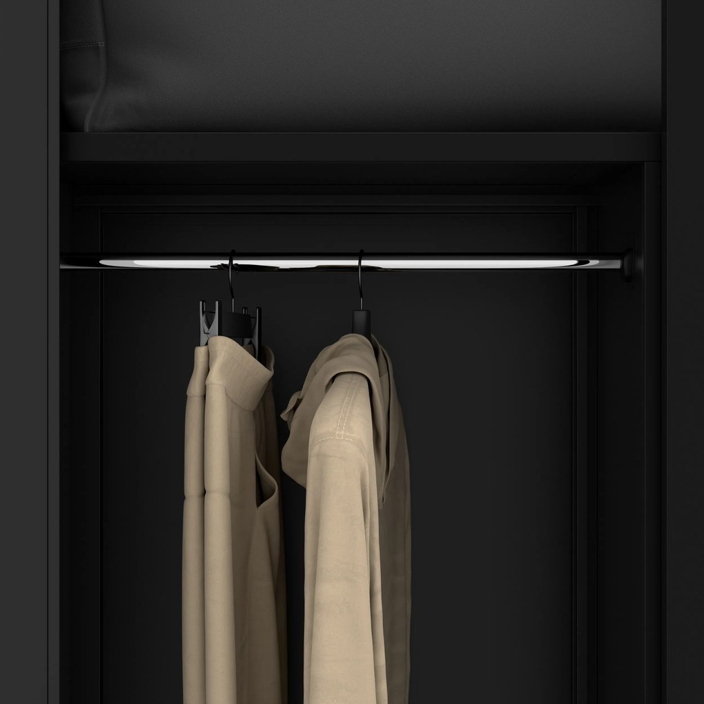 Fekete, rúddal ellátott, multifunkcionális fém szekrény, 900x1850x450 mm: DAWID All Black