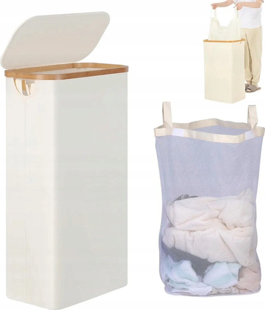 Style Fürdőszobai Szennyestartó Kosár Fehérnemű Ruhákhoz 63L Bézs