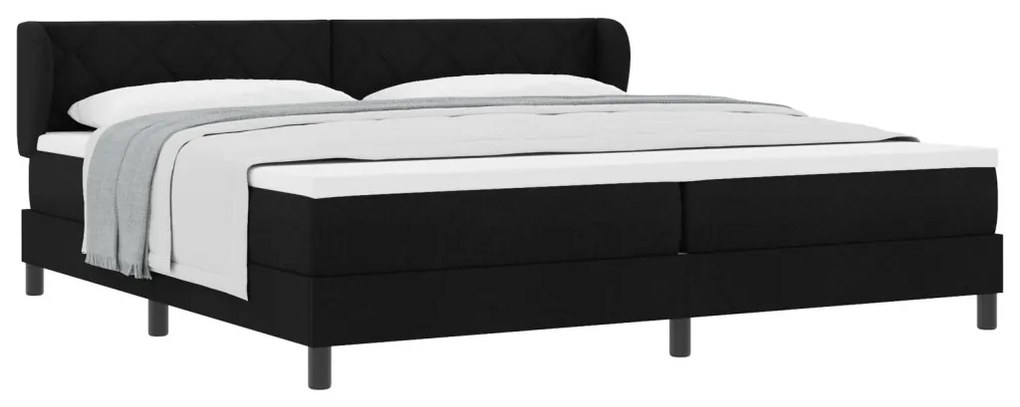 Fekete Box Spring Ágy Mattal, 200x200 cm, Szövet