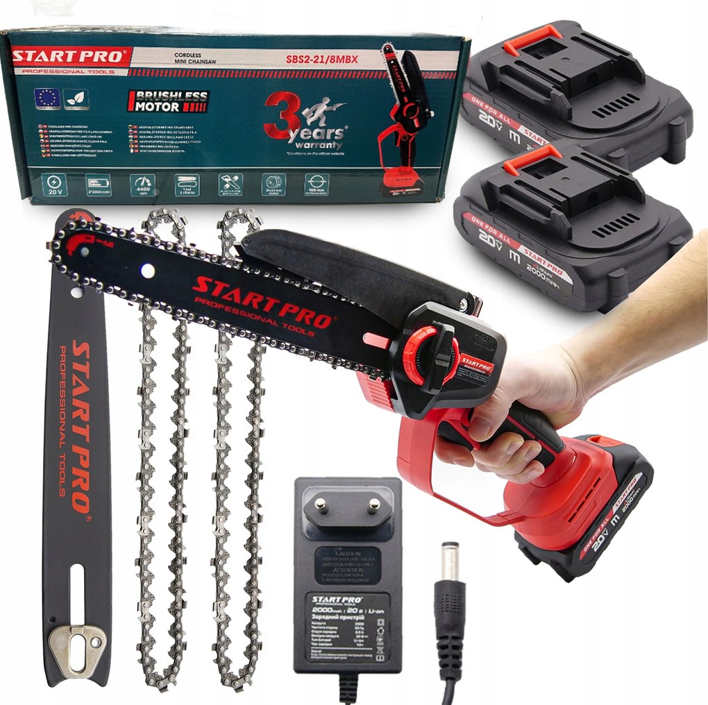 Mini akkumulátoros láncfűrész StartPro ágakhoz SBS2-21/8MBX Brushless