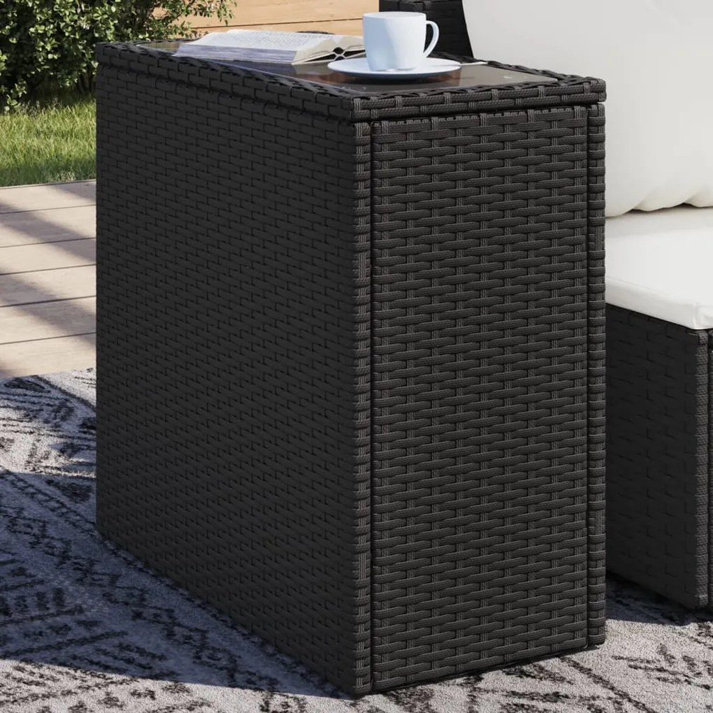 vidaXL fekete polyrattan üveglapos kerti kisasztal 58 x 27,5 x 55 cm