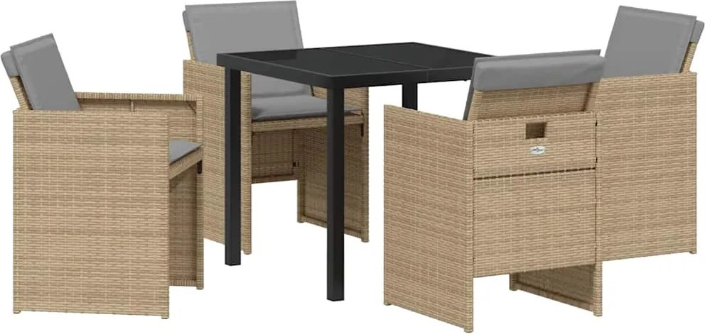 vidaXL Kert étkező szett párnával 5 pcs Bézs polirattan
