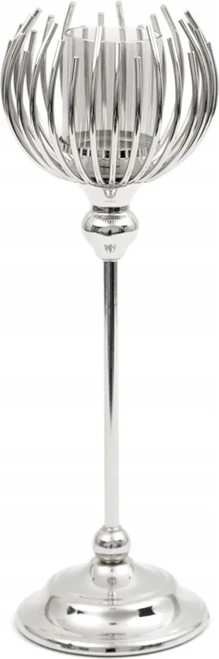 Gyertyatartó Ezüst Fém 40cm Ketrec Fényes
