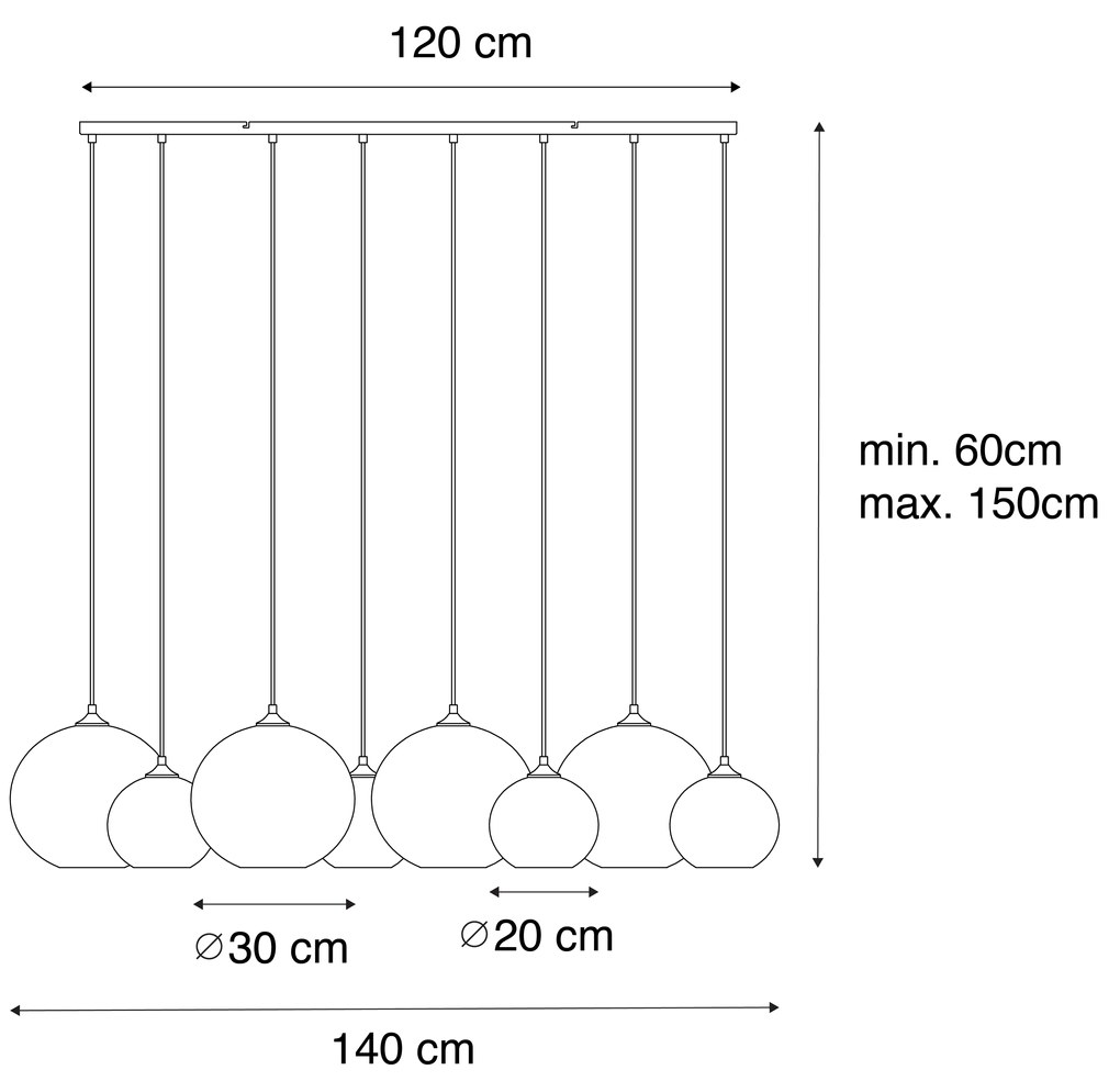 Okos függőlámpa sötét bronz színben, borostyánszínű üveggel, 8 izzós, 8 Wifi G95-tel - Sandra