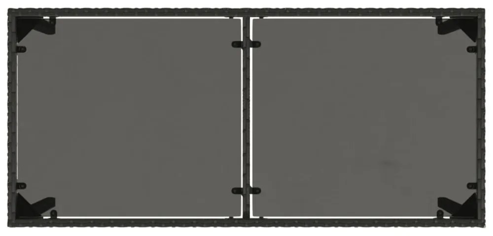 fekete polyrattan üveglapos kerti asztal 115x54x74 cm