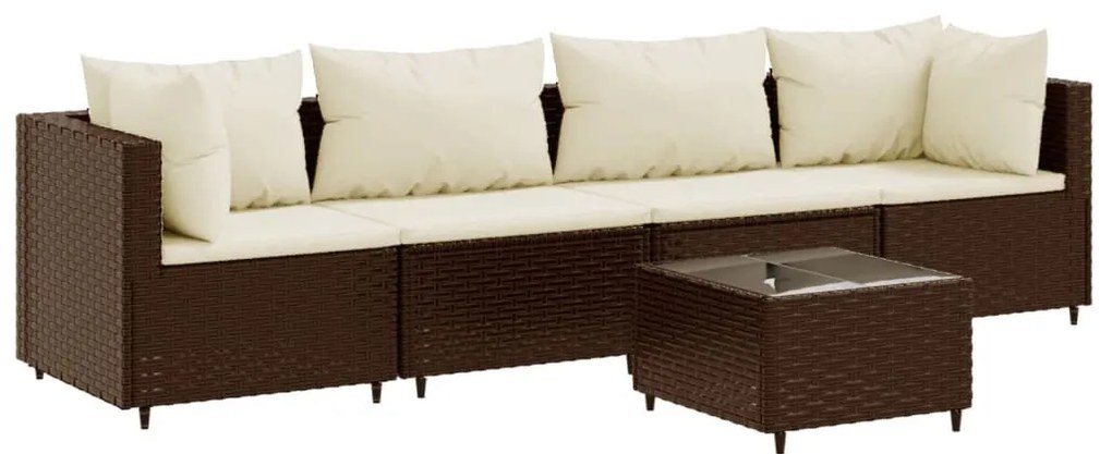 5 részes barna polyrattan kerti ülőgarnitúra párnákkal