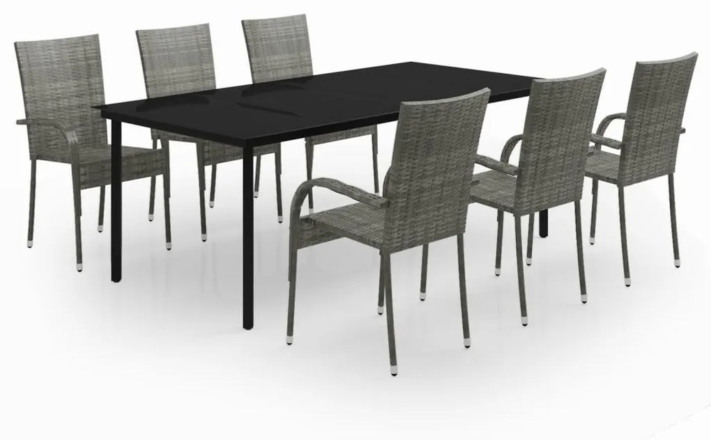 vidaXL 7 részes fekete és szürke kerti étkezőgarnitúra