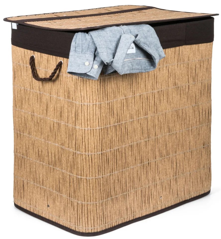 G21-es 150 literes szennyeskosár elválasztókkal, rattan utánzat, barna betéttel
