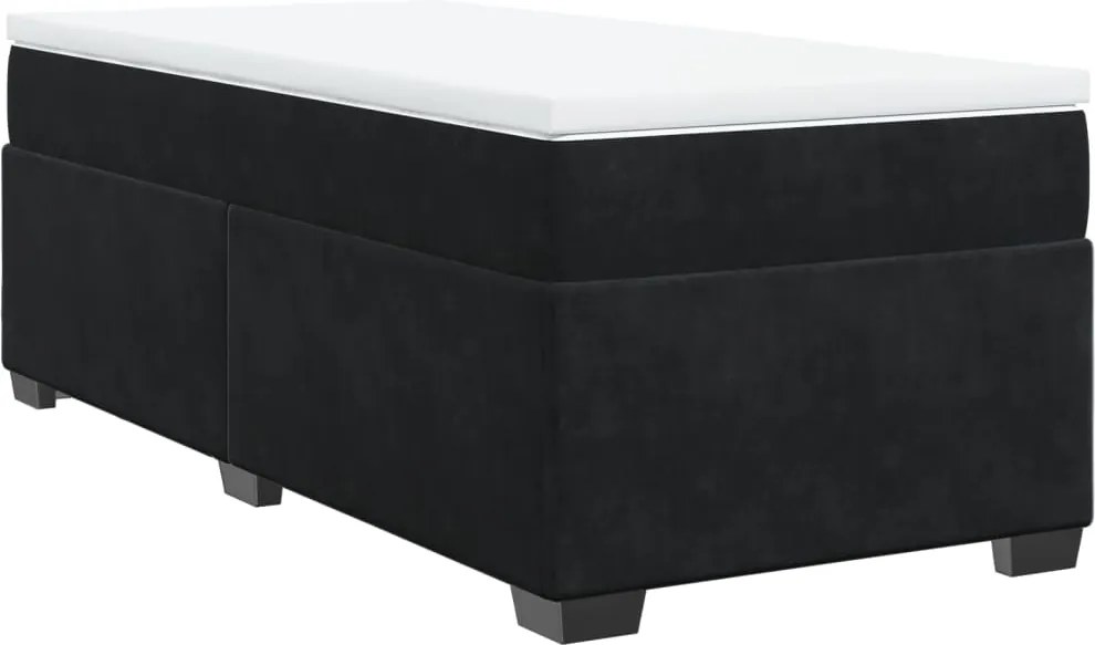 vidaXL fekete bársony rugós ágy matraccal 90 x 200 cm
