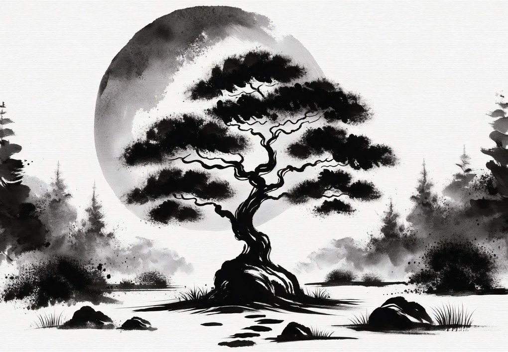 Fotótapéta - Fekete-fehér bonsai (147x102 cm)
