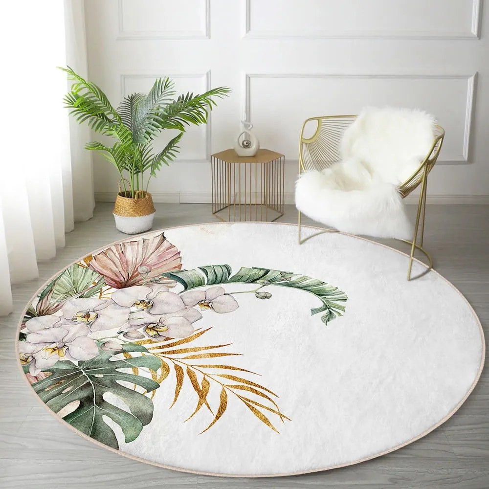 Krémszínű mosható-robotporszívóval tisztítható kerek szőnyeg ø 80 cm Comfort – Mila Home