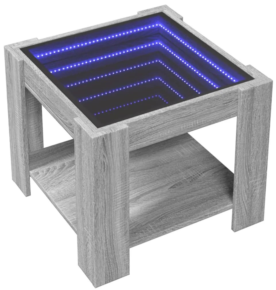 Szürke sonoma szerelt fa dohányzóasztal LED-del 53 x 53 x 45 cm