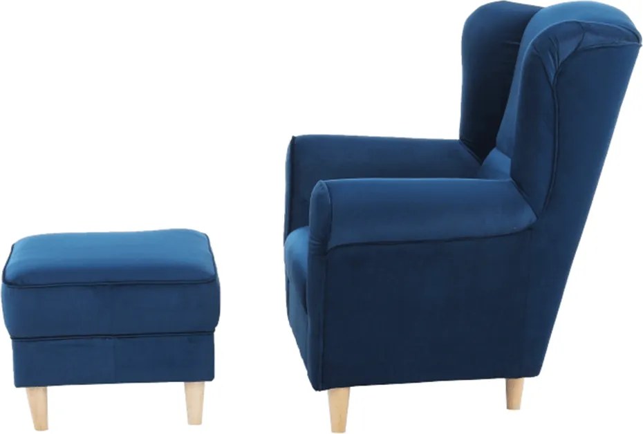 Füles fotel puffal, szövet kék, ASTRID