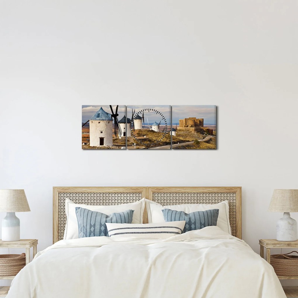 Kép - Consuegra szélmalmai, Spanyolország (órával) (90x30 cm)
