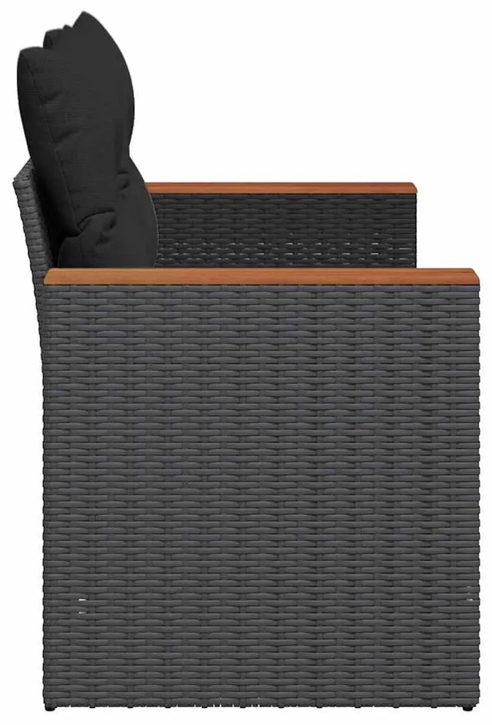2 személyes fekete polyrattan kerti kanapé párnával