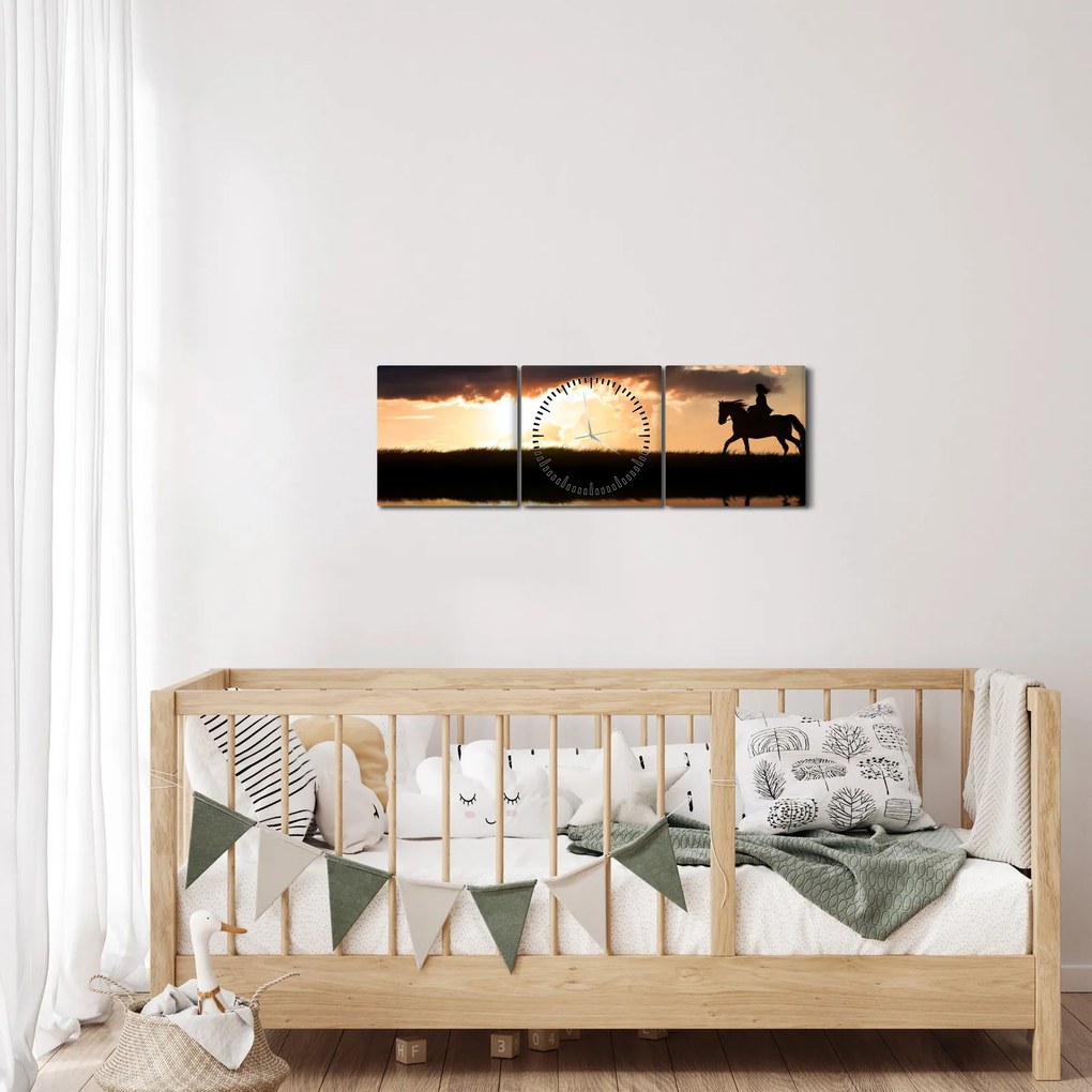 Kép - Lovas egy lovon naplementében (órával) (90x30 cm)