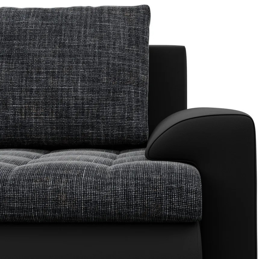 Tokio sarokkanapé, 2 ágyneműtartóval, fonott + műbőr, jobboldali, szürke - fekete