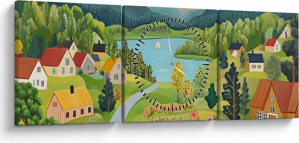 Kép - Falu a hegyekben (órával) (90x30 cm)