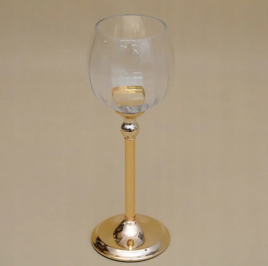 Gyertyatartó kehely Glamour retro arany stílusos üveg lakberendezés