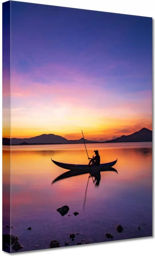 Vászonkép 20x30 Esti horgászat naplementekor