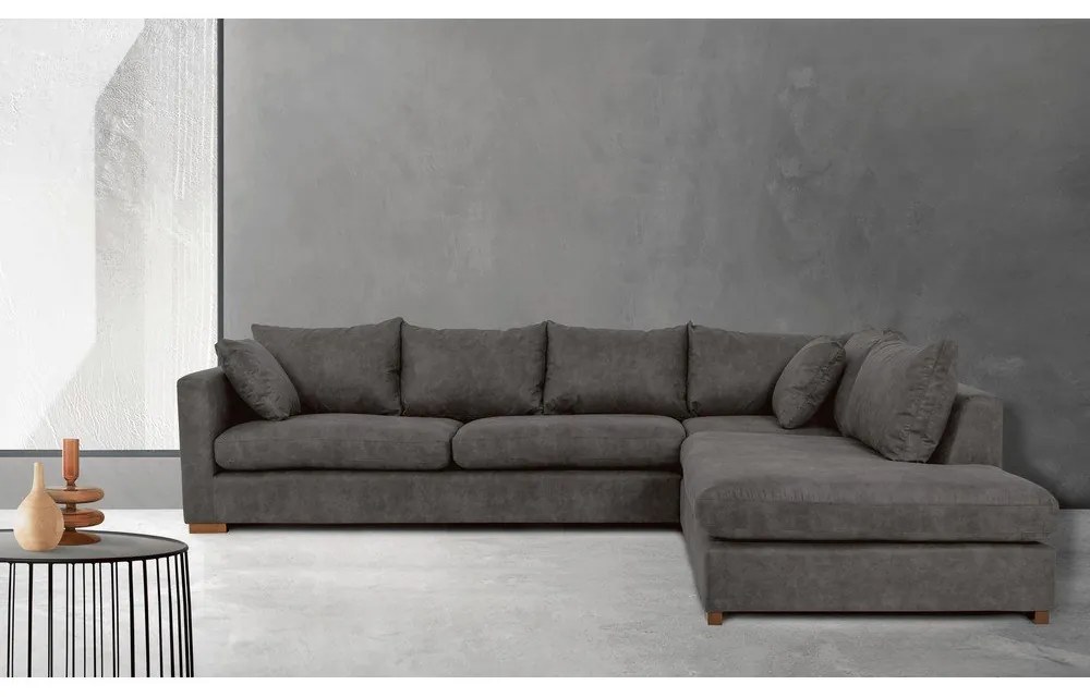 Antracitszürke bőrutánzat sarokkanapé (jobb oldali) Hamburg – Scandic