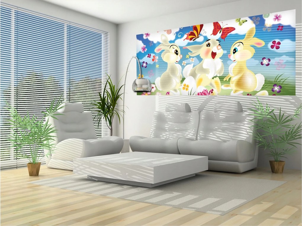 Flizelin fotótapéta Nyulak és húsvéti tojások vidám dekoráció 250x104 +ragasztó