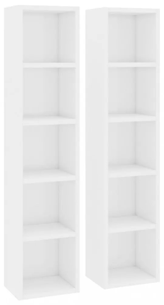 2 db magasfényű fehér forgácslap CD-szekrény 21 x 16 x 93,5 cm