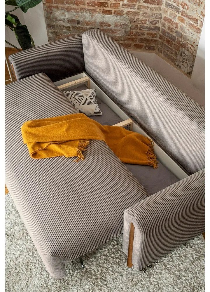 Világosbarna kordbársony kinyitható-tárolóhelyes kanapé 244 cm Arcadova – ELTAP