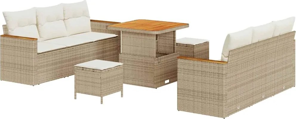 vidaXL Kerti Kanapé Szett 9 pcs Bézs polirattan