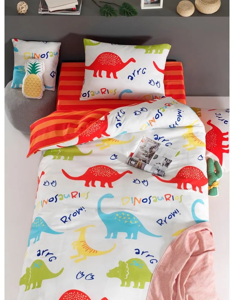 Fehér egyszemélyes gyerek ágyneműhuzat 140x200 cm Dinazorus – Mijolnir