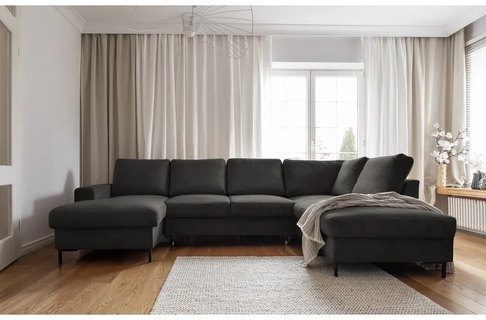 Sötétszürke kordbársony kinyitható sarokkanapé (jobb oldali) Lofty Lilly – Miuform