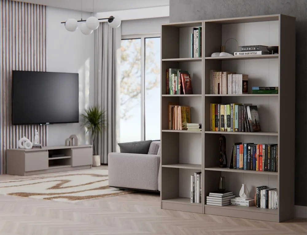 R80 polcos szekrény, könyvtartó, 80x182x30 cm, agyag színű