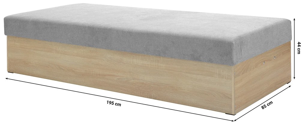 Egyszemélyes ágy (heverő) 85 cm Idona (szürke) (ágyráccsal és matraccal) (tárolóhellyel). 1098588