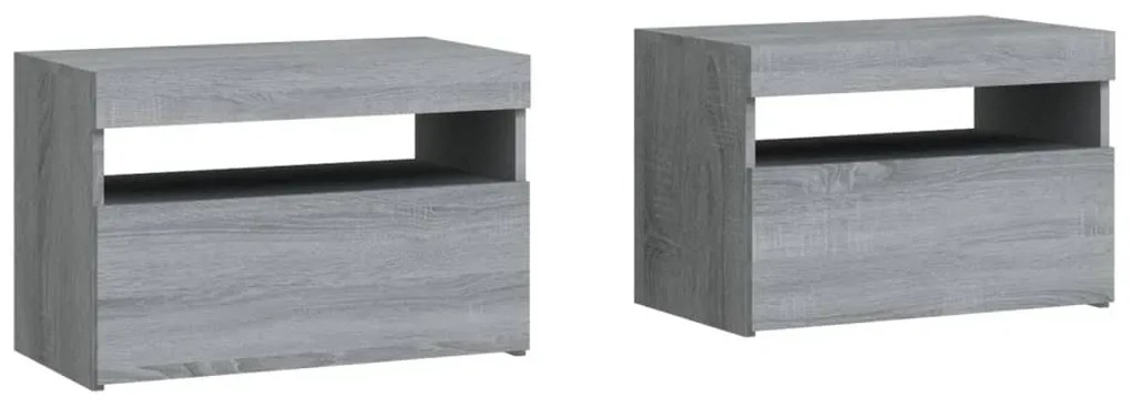 2 db szürke sonoma színű LED-es éjjeliszekrény 60x35x40 cm