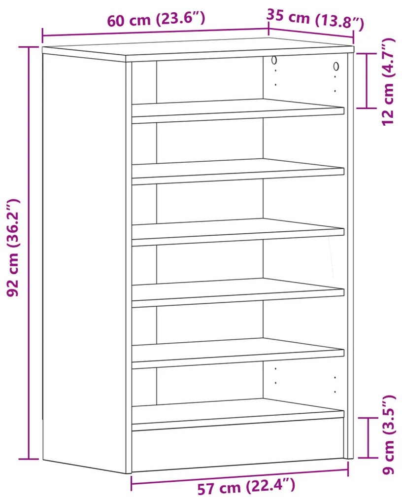 vidaXL Cipőtároló Fekete Tölgy 60x35x92 cm Műgyanta