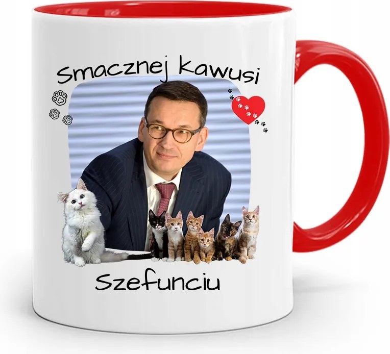 Piros Politikus Bögre Mateusz Morawiecki Miniszterelnök fényképes nyomtatással