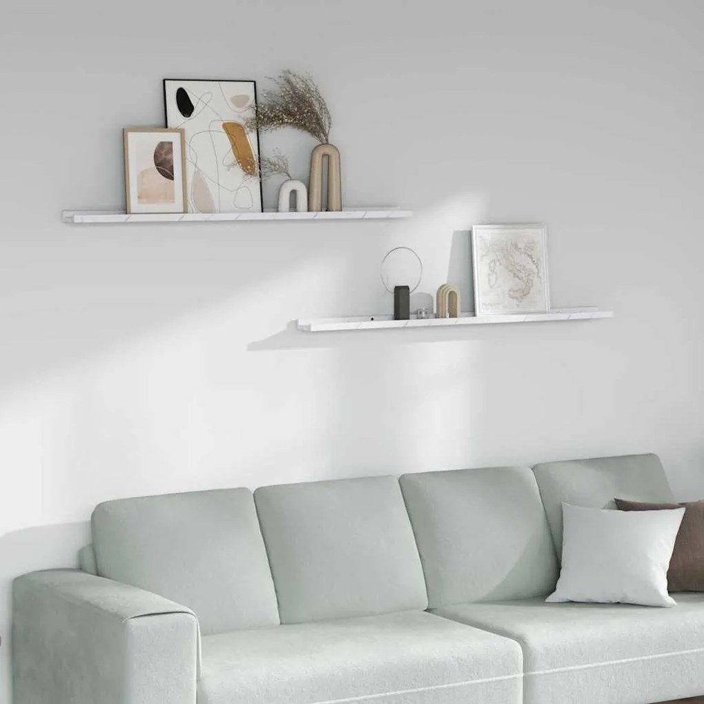 Falpolc polcokkal 2 pcs Fehér márvány 115 x 9 x 3 cm Faanyag