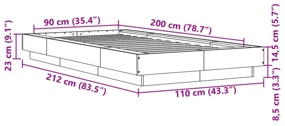 barna tölgyszínű szerelt fa ágykeret 90 x 200 cm