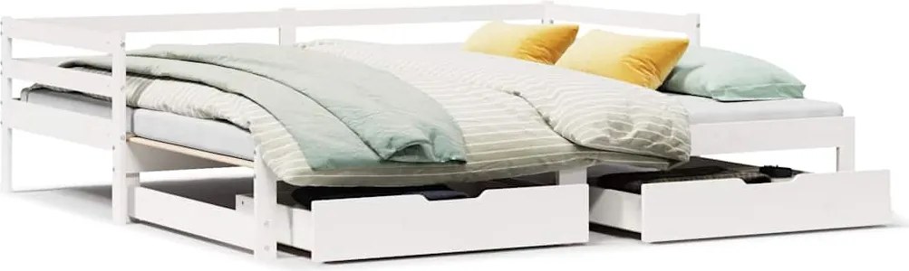vidaXL fehér tömör fenyőfa kanapéágy fiókokkal 90 x 200 cm