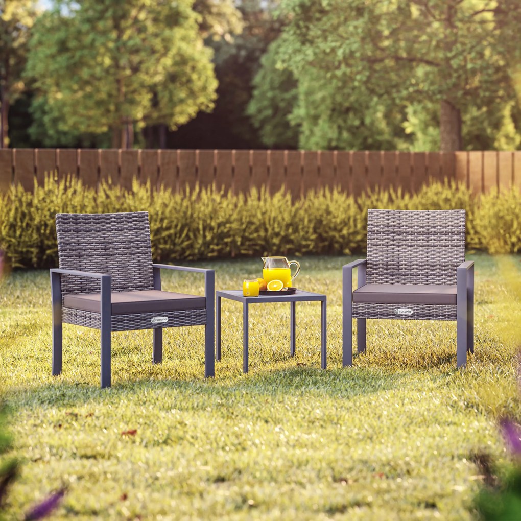 Casaria® Rattan balkon szett 1+2 - szürke