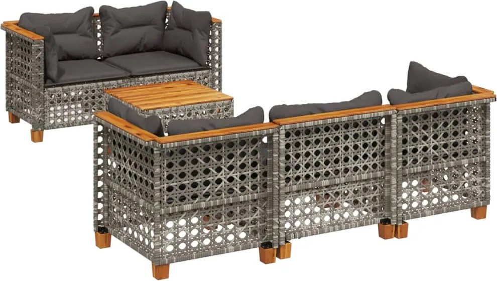 vidaXL 6 részes szürke polyrattan kerti ülőgarnitúra párnákkal