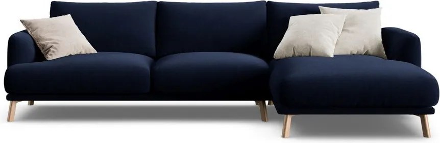 Sötétkék bársony sarokkanapé (jobb oldali-heverő résszel) Naomi – Micadoni