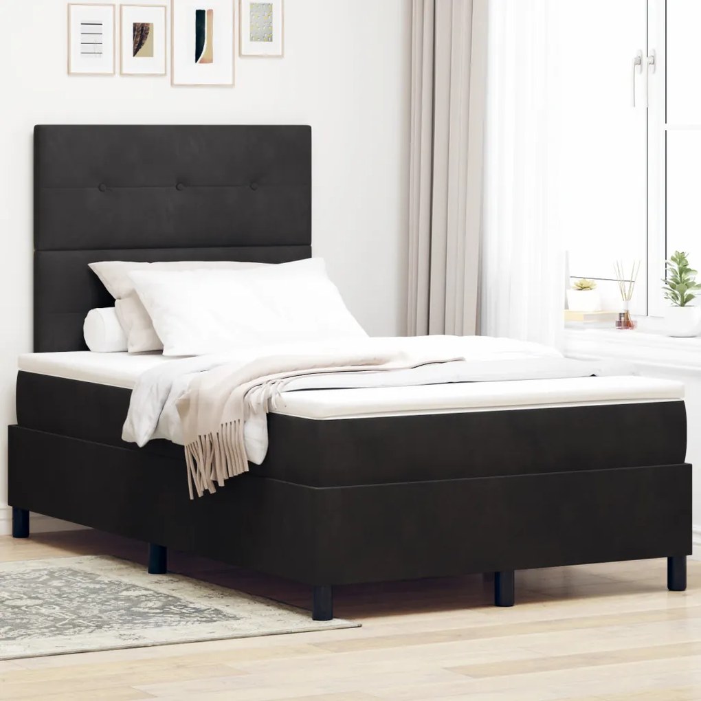 Boxspring Ágy Mattal Fekete Kicsi Dupla Bársony