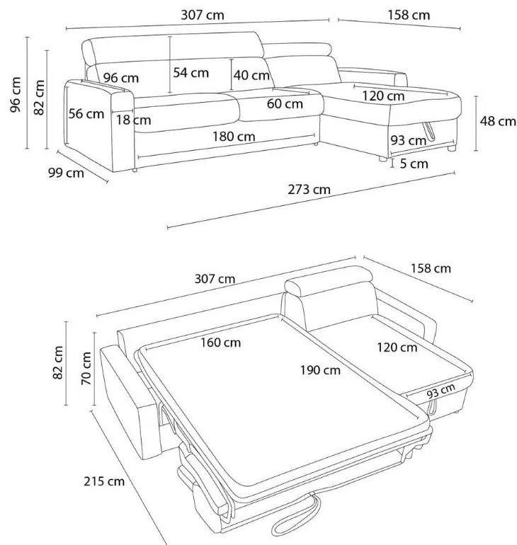 Barna kinyitható sarokkanapé (variálható) Monaco – Bobochic Paris