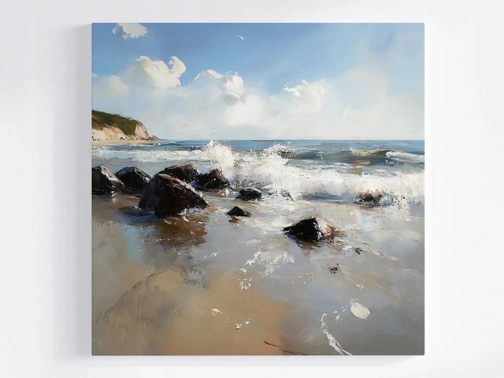 Vászonkép Canvas Tájkép Tenger Tengerpart Szikla Kövek Sziklák Hullámok 40x40
