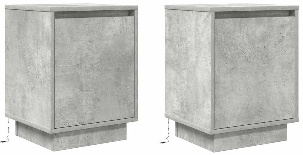 2 db betonszürke éjjeliszekrény LED-fényekkel 38x34x50 cm