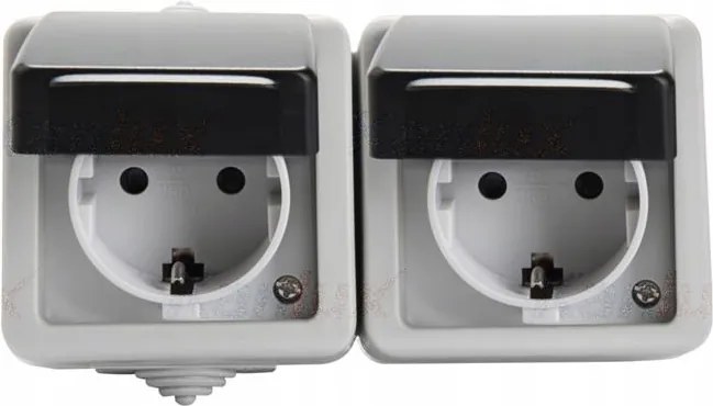 Tekno szürke Schuko dupla fali aljzat IP54